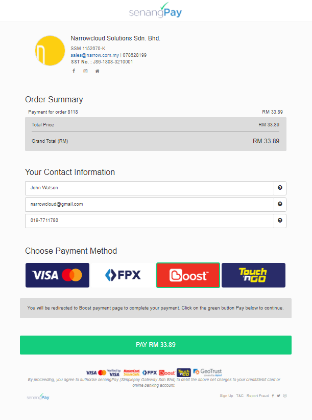 SenangPay Payment Options